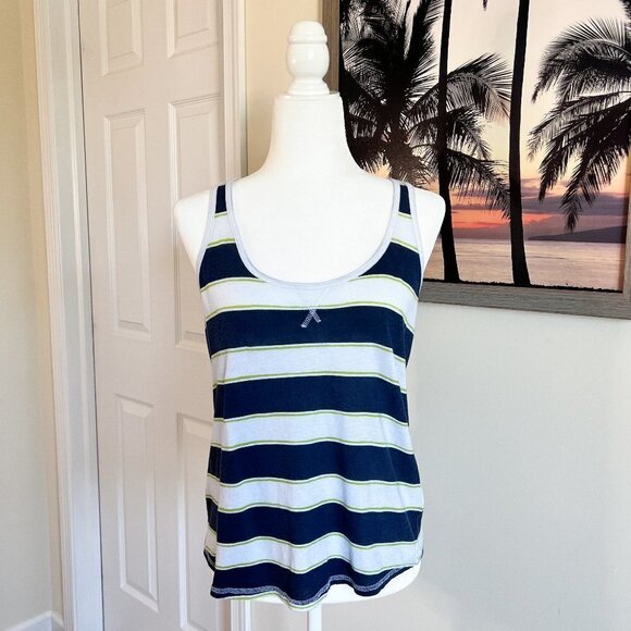 Women's SO Racerback Tank Top | Navy & White Stripe | Size Medium | 100% Cotton - Picture 1 of 7